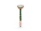 Rose gold Radiant Cut Diamond Solitaire Ring with Round with Emerald side stone Pavé Band and Four-Prong Setting_38