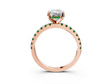 Rose gold Radiant Cut Diamond Solitaire Ring with Round with Emerald side stone Pavé Band and Four-Prong Setting_39
