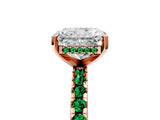 Rose gold Radiant Cut Diamond Solitaire Ring with Round with Emerald side stone Pavé Band and Four-Prong Setting_41