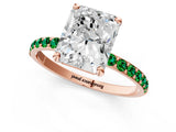 Rose gold Radiant Cut Diamond Solitaire Ring with Round with Emerald side stone Pavé Band and Prong Setting_37