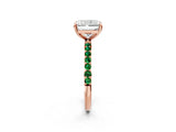 Rose gold Radiant Cut Diamond Solitaire Ring with Round with Emerald side stone Pavé Band and Prong Setting_38