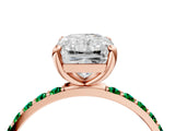 Rose gold Radiant Cut Diamond Solitaire Ring with Round with Emerald side stone Pavé Band and Prong Setting_40
