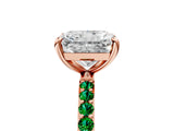 Rose gold Radiant Cut Diamond Solitaire Ring with Round with Emerald side stone Pavé Band and Prong Setting_41