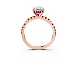 Rose gold Radiant Cut Diamond Solitaire Ring with Round with Garnet side stone Pavé Band and Four-Prong Setting_39