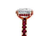 Rose gold Radiant Cut Diamond Solitaire Ring with Round with Garnet side stone Pavé Band and Four-Prong Setting_41