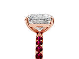 Rose gold Radiant Cut Diamond Solitaire Ring with Round with Garnet side stone Pavé Band and Prong Setting_41