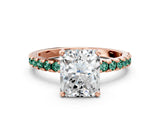 Rose gold Radiant Cut Diamond Solitaire Ring with Round with Green Sapphire side stone Pavé Band and Four-Prong Setting_36