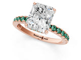 Rose gold Radiant Cut Diamond Solitaire Ring with Round with Green Sapphire side stone Pavé Band and Four-Prong Setting_37