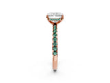 Rose gold Radiant Cut Diamond Solitaire Ring with Round with Green Sapphire side stone Pavé Band and Four-Prong Setting_38