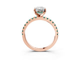 Rose gold Radiant Cut Diamond Solitaire Ring with Round with Green Sapphire side stone Pavé Band and Four-Prong Setting_39