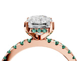 Rose gold Radiant Cut Diamond Solitaire Ring with Round with Green Sapphire side stone Pavé Band and Four-Prong Setting_40