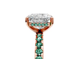 Rose gold Radiant Cut Diamond Solitaire Ring with Round with Green Sapphire side stone Pavé Band and Four-Prong Setting_41