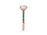 Rose gold Radiant Cut Diamond Solitaire Ring with Round with Green Sapphire side stone Pavé Band and Prong Setting_2