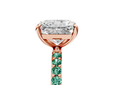 Rose gold Radiant Cut Diamond Solitaire Ring with Round with Green Sapphire side stone Pavé Band and Prong Setting_5