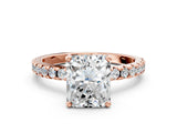 Rose gold Radiant Cut Diamond Solitaire Ring with Round with Moissanite side stone Pavé Band and Four-Prong Setting_36