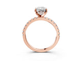 Rose gold Radiant Cut Diamond Solitaire Ring with Round with Moissanite side stone Pavé Band and Four-Prong Setting_39