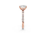 Rose gold Radiant Cut Diamond Solitaire Ring with Round with Moissanite side stone Pavé Band and Prong Setting_14