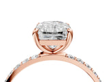Rose gold Radiant Cut Diamond Solitaire Ring with Round with Moissanite side stone Pavé Band and Prong Setting_16