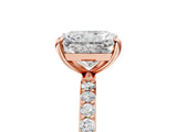Rose gold Radiant Cut Diamond Solitaire Ring with Round with Moissanite side stone Pavé Band and Prong Setting_17