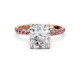 Rose gold Radiant Cut Diamond Solitaire Ring with Round with Morganite side stone Pavé Band and Prong Setting_12