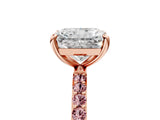 Rose gold Radiant Cut Diamond Solitaire Ring with Round with Morganite side stone Pavé Band and Prong Setting_17