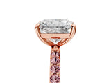 Rose gold Radiant Cut Diamond Solitaire Ring with Round with Morganite side stone Pavé Band and Prong Setting_5