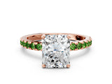 Rose gold Radiant Cut Diamond Solitaire Ring with Round with Peridot side stone Pavé Band and Four-Prong Setting_36