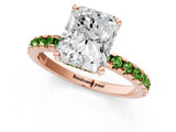Rose gold Radiant Cut Diamond Solitaire Ring with Round with Peridot side stone Pavé Band and Four-Prong Setting_37