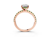 Rose gold Radiant Cut Diamond Solitaire Ring with Round with Peridot side stone Pavé Band and Four-Prong Setting_39