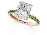 Rose gold Radiant Cut Diamond Solitaire Ring with Round with Peridot side stone Pavé Band and Prong Setting_1
