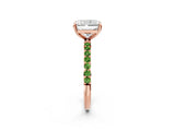 Rose gold Radiant Cut Diamond Solitaire Ring with Round with Peridot side stone Pavé Band and Prong Setting_2