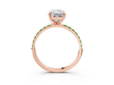 Rose gold Radiant Cut Diamond Solitaire Ring with Round with Peridot side stone Pavé Band and Prong Setting_3