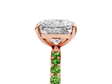 Rose gold Radiant Cut Diamond Solitaire Ring with Round with Peridot side stone Pavé Band and Prong Setting_5
