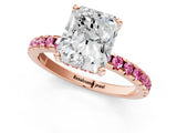Rose gold Radiant Cut Diamond Solitaire Ring with Round with Pink Sapphire side stone Pavé Band and Four-Prong Setting_37