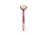 Rose gold Radiant Cut Diamond Solitaire Ring with Round with Pink Sapphire side stone Pavé Band and Four-Prong Setting_38