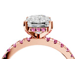 Rose gold Radiant Cut Diamond Solitaire Ring with Round with Pink Sapphire side stone Pavé Band and Four-Prong Setting_40