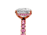 Rose gold Radiant Cut Diamond Solitaire Ring with Round with Pink Sapphire side stone Pavé Band and Four-Prong Setting_41