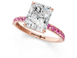 Rose gold Radiant Cut Diamond Solitaire Ring with Round with Pink Sapphire side stone Pavé Band and Prong Setting_13