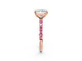 Rose gold Radiant Cut Diamond Solitaire Ring with Round with Pink Sapphire side stone Pavé Band and Prong Setting_14