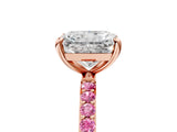 Rose gold Radiant Cut Diamond Solitaire Ring with Round with Pink Sapphire side stone Pavé Band and Prong Setting_17