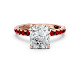 Rose gold Radiant Cut Diamond Solitaire Ring with Round with Ruby side stone Pavé Band and Four-Prong Setting_36