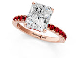 Rose gold Radiant Cut Diamond Solitaire Ring with Round with Ruby side stone Pavé Band and Four-Prong Setting_37