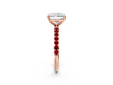 Rose gold Radiant Cut Diamond Solitaire Ring with Round with Ruby side stone Pavé Band and Prong Setting_50