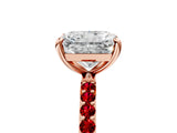 Rose gold Radiant Cut Diamond Solitaire Ring with Round with Ruby side stone Pavé Band and Prong Setting_53