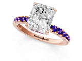 Rose gold Radiant Cut Diamond Solitaire Ring with Round with Tanzanite side stone Pavé Band and Four-Prong Setting_37