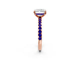 Rose gold Radiant Cut Diamond Solitaire Ring with Round with Tanzanite side stone Pavé Band and Four-Prong Setting_38