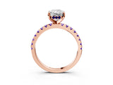 Rose gold Radiant Cut Diamond Solitaire Ring with Round with Tanzanite side stone Pavé Band and Four-Prong Setting_39