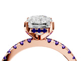 Rose gold Radiant Cut Diamond Solitaire Ring with Round with Tanzanite side stone Pavé Band and Four-Prong Setting_40