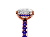 Rose gold Radiant Cut Diamond Solitaire Ring with Round with Tanzanite side stone Pavé Band and Four-Prong Setting_41