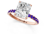 Rose gold Radiant Cut Diamond Solitaire Ring with Round with Tanzanite side stone Pavé Band and Prong Setting_13